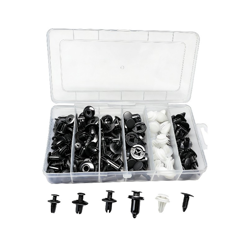 Σετ Κλιπς Αμαξώματος Αυτοκινήτου 100τμχ Μαύρο και Λευκό Πλαστικό PP